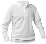 Unisex Interlock Knit Polo Shirt with Banded Bottom - Long Sleeve - White