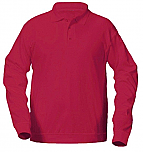 Unisex Interlock Knit Polo Shirt with Banded Bottom - Long Sleeve - Red