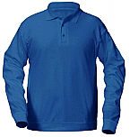 Unisex Interlock Knit Polo Shirt with Banded Bottom - Long Sleeve - Royal Blue