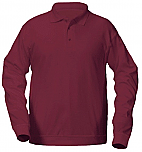 Unisex Interlock Knit Polo Shirt with Banded Bottom - Long Sleeve - Burgundy