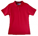 Girls Fitted Interlock Knit Polo Shirt - Short Sleeve - Red
