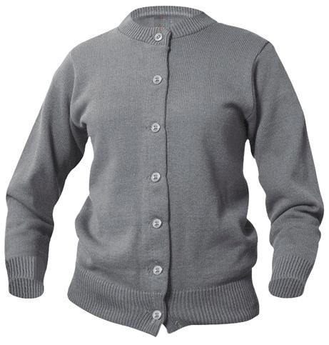 Girls Crewneck Cardigan Sweater - Grey