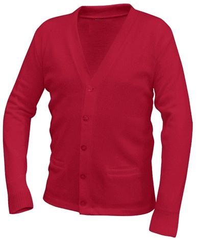 Unisex V-Neck Cardigan Sweater with Pockets - Red