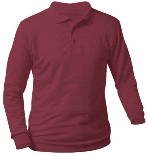 Unisex Interlock Knit Polo Shirt - Long Sleeve - Burgundy