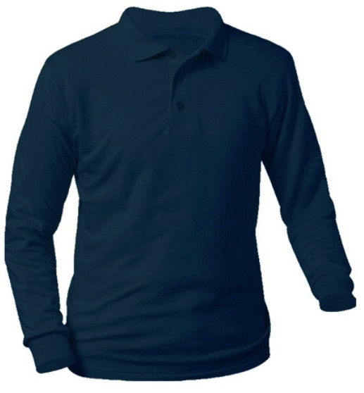 Unisex Interlock Knit Polo Shirt - Long Sleeve - Navy Blue