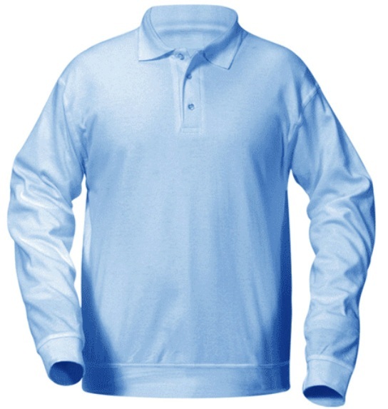 Unisex Interlock Knit Polo Shirt with Banded Bottom - Long Sleeve - Light Blue