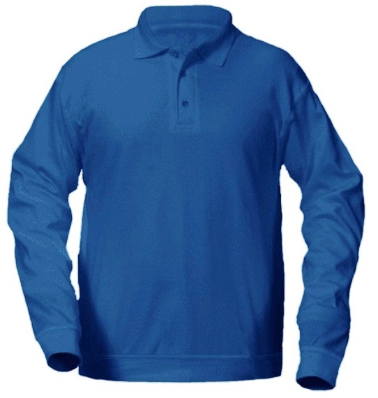 Unisex Interlock Knit Polo Shirt with Banded Bottom - Long Sleeve - Royal Blue
