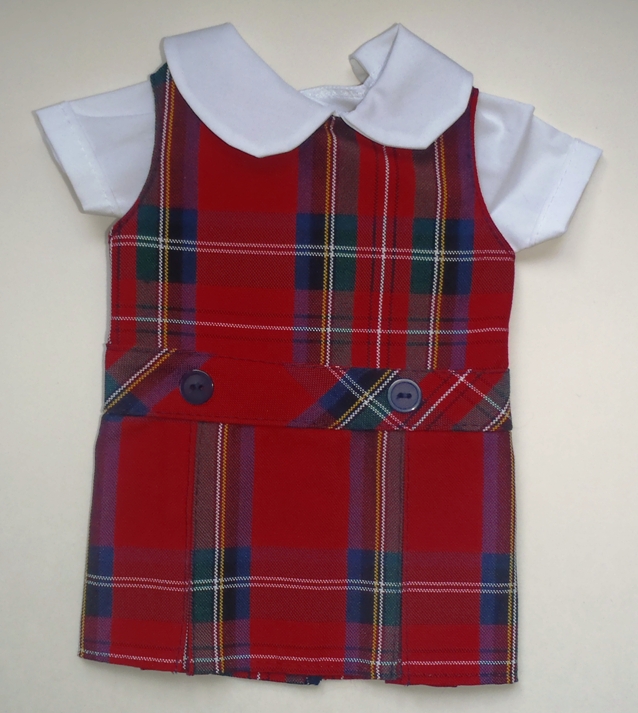 18 Inch Doll Jumper - Drop Waist with Peter Pan Blouse - Plaid #68