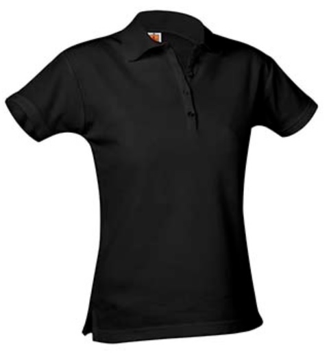 Girls Fitted Mesh Knit Polo Shirt - Short Sleeve - Black