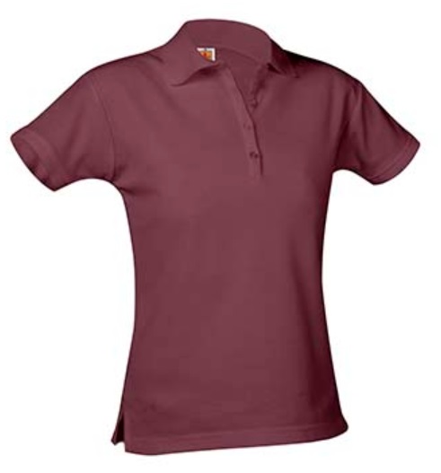 Girls Fitted Mesh Knit Polo Shirt - Short Sleeve - Burgundy