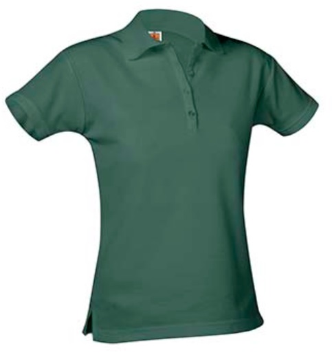 Girls Fitted Mesh Knit Polo Shirt - Short Sleeve - Hunter Green