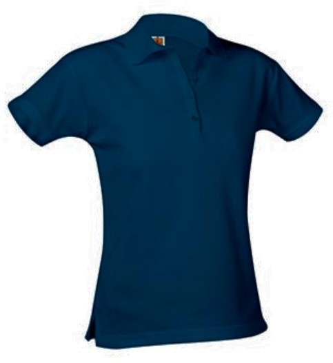 Girls Fitted Mesh Knit Polo Shirt - Short Sleeve - Navy Blue