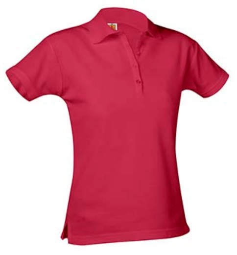 Girls Fitted Mesh Knit Polo Shirt - Short Sleeve - Red