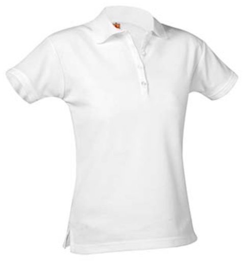 Girls Fitted Mesh Knit Polo Shirt - Short Sleeve - White