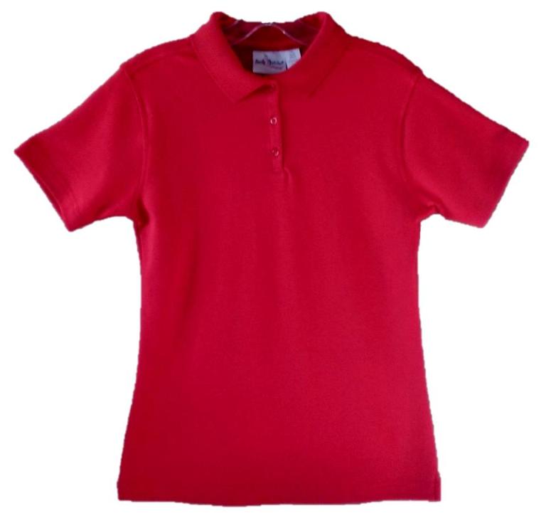 Girls Fitted Interlock Knit Polo Shirt - Short Sleeve - Red