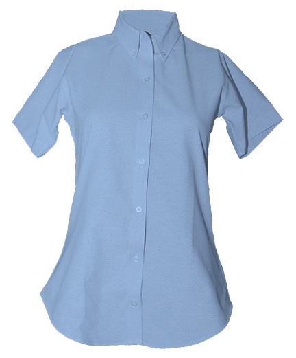 Women's Fitted Oxford Dress Shirt - Short Sleeve - Light Blue