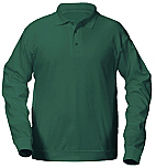 Unisex Interlock Knit Polo Shirt with Banded Bottom - Long Sleeve - Hunter Green