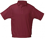 Unisex Interlock Knit Polo Shirt with Banded Bottom - Short Sleeve - Burgundy