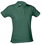 Girls Fitted Mesh Knit Polo Shirt - Short Sleeve - Hunter Green